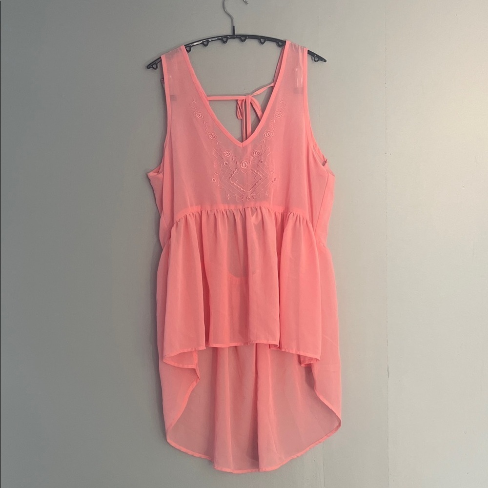 Eyeshadow Coral Sleeveless See-Through Blouse Size XL